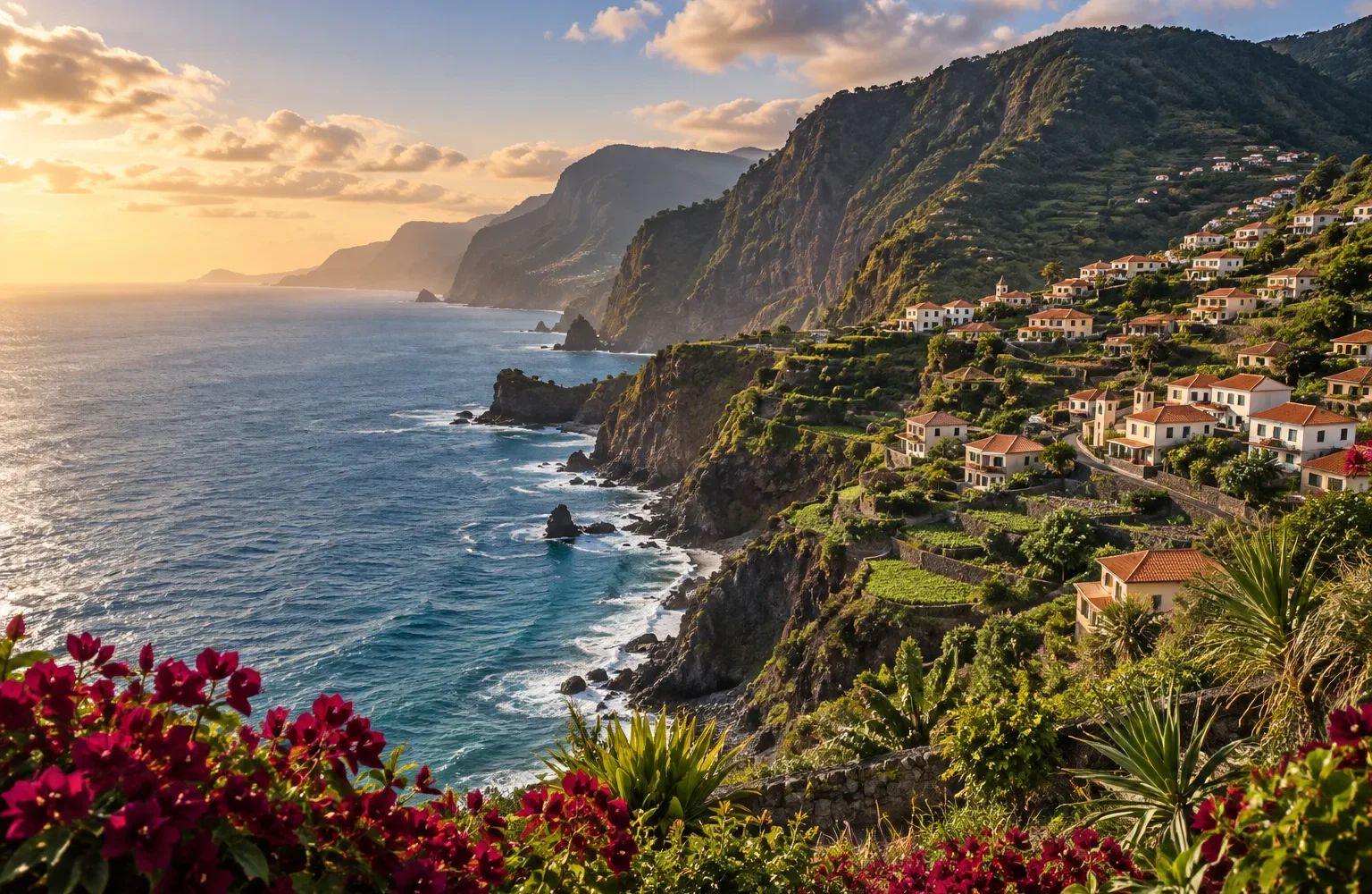 Generated conceptual illustration of Madeira’s green volcanic coastline